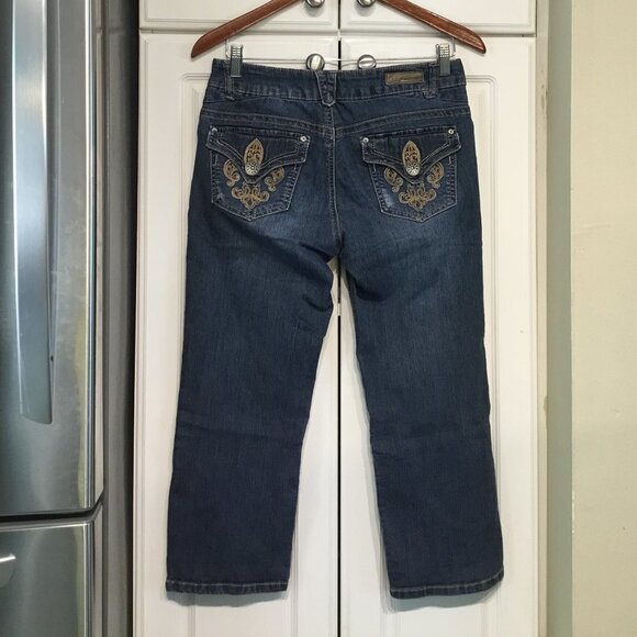 Democracy Jeans Paisley Pocket Embroidery Midrise Wide Leg Capri Size 6 - Picture 2 of 5